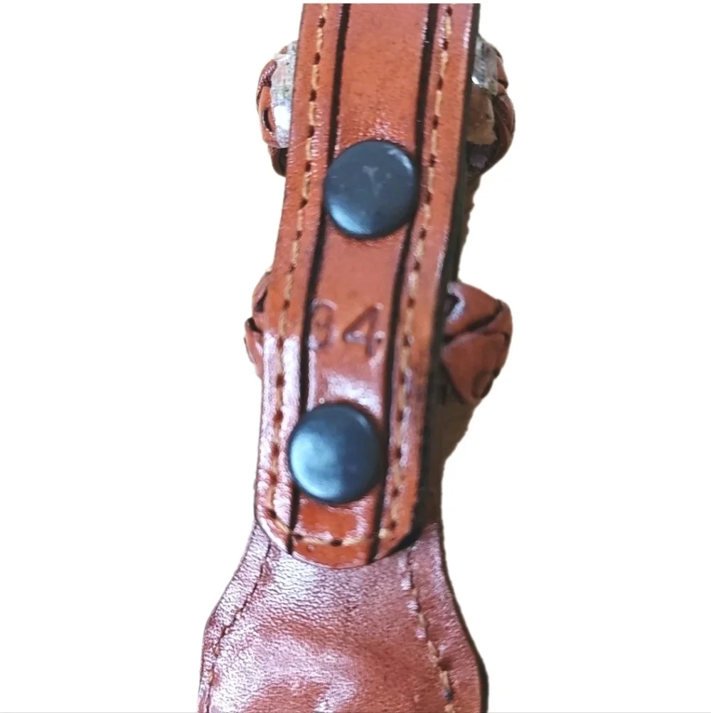 Vtg Nocona Hand Crafted Braided Brown Leather Belt Sz 34 Western Etched Buckle